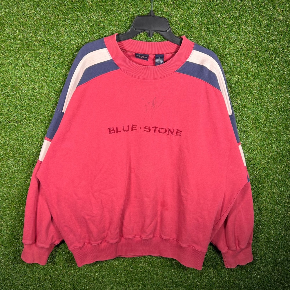 Vintage Blue Stone Red Colorblock Embroidered Logo Sweatshirt Mens XL‎ 90s Sport